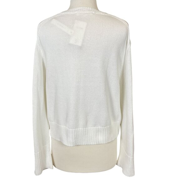 BRIT.NY White Cotton LS Sweater Embroidered Pickleball/Tennis & Scrunchie L NWT - Picture 4 of 11
